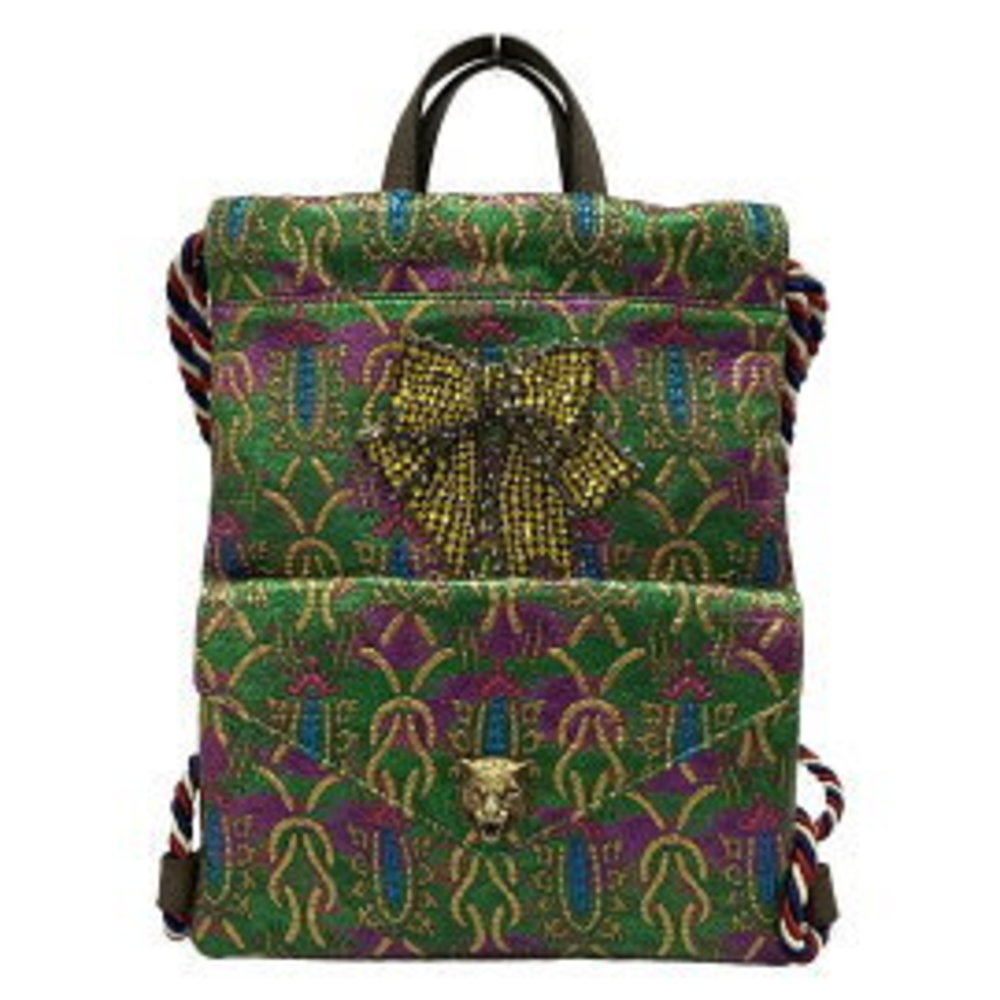 Gucci Multicolor Green Drawstring Backpack Brocad… - image 1